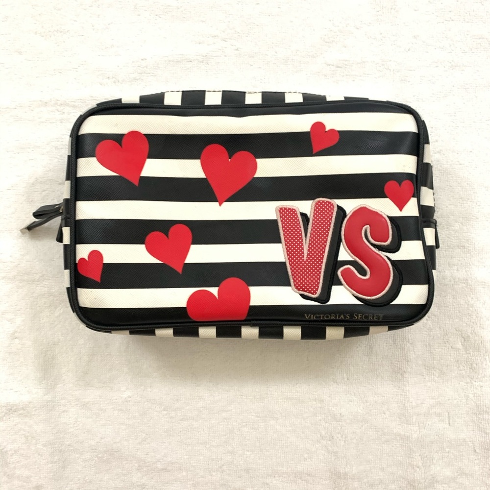 Victoria Secret Striped Large Heart Cosmetic Bag